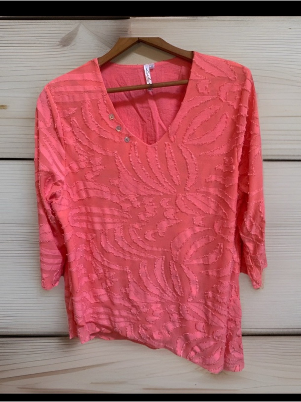 Lulu B Coral Beaded Asymmetrical Lined Lagenlook Tunic Top XL